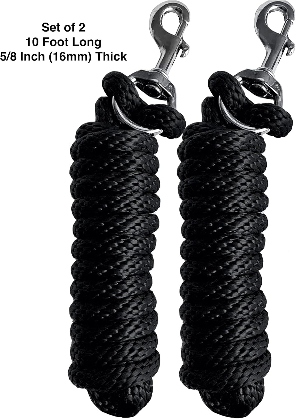 Pack of 2 Solid Poly Lead Rope for Horses & Livestock – 10 Foot Long and 5/8 inch Thick - Replaceable Heavy-Duty Bolt