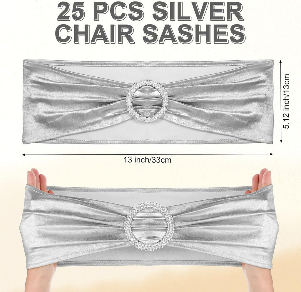 50 Pack Chair Covers and Sashes for Folding Chair, Black, Silver