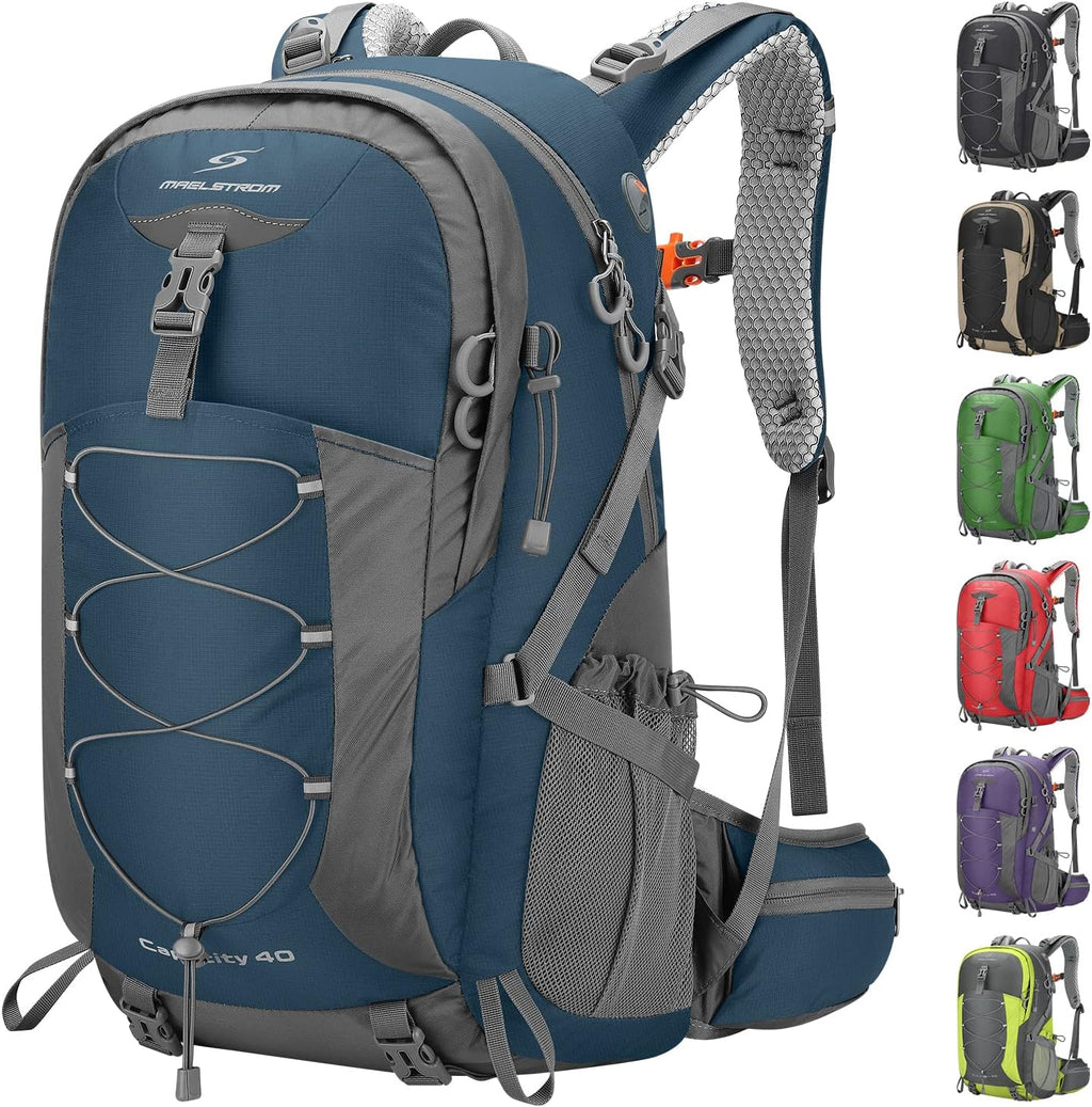40L Hiking Backpack, Lightweight Camping Daypack with Rain Cover | Water-Resistant Rip-Stop Nylon, Wet/Dry