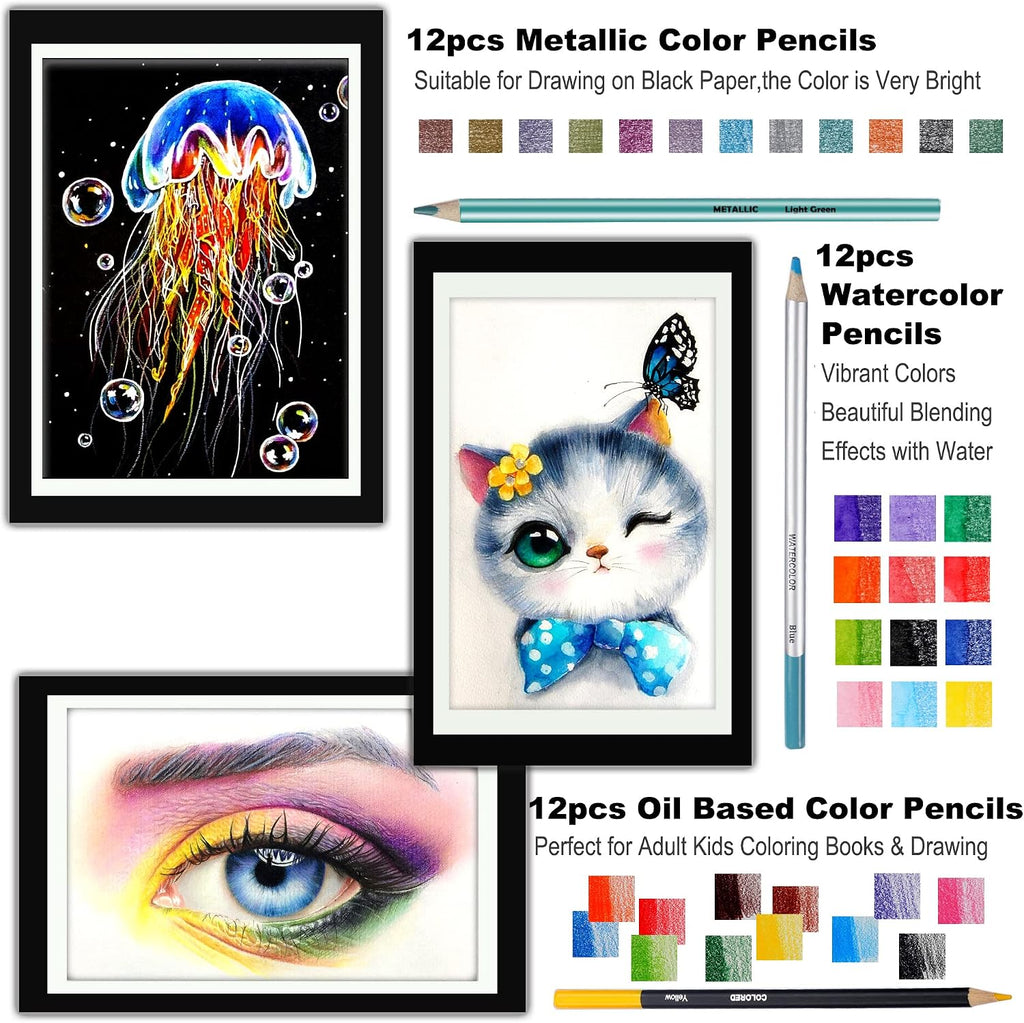 76 Drawing Sketching Kit Set - Pro Art Supplies with Sketchbook & Watercolor Paper - Include