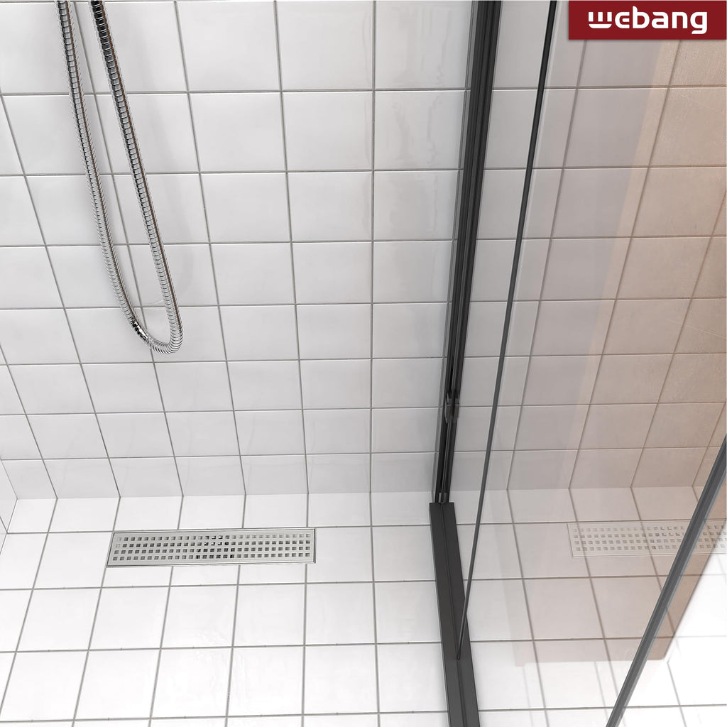 12 Inch Linear Shower Drain Rectangular Floor Drain with Accessories Square Hole Pattern Cover Grate Removable SUS304