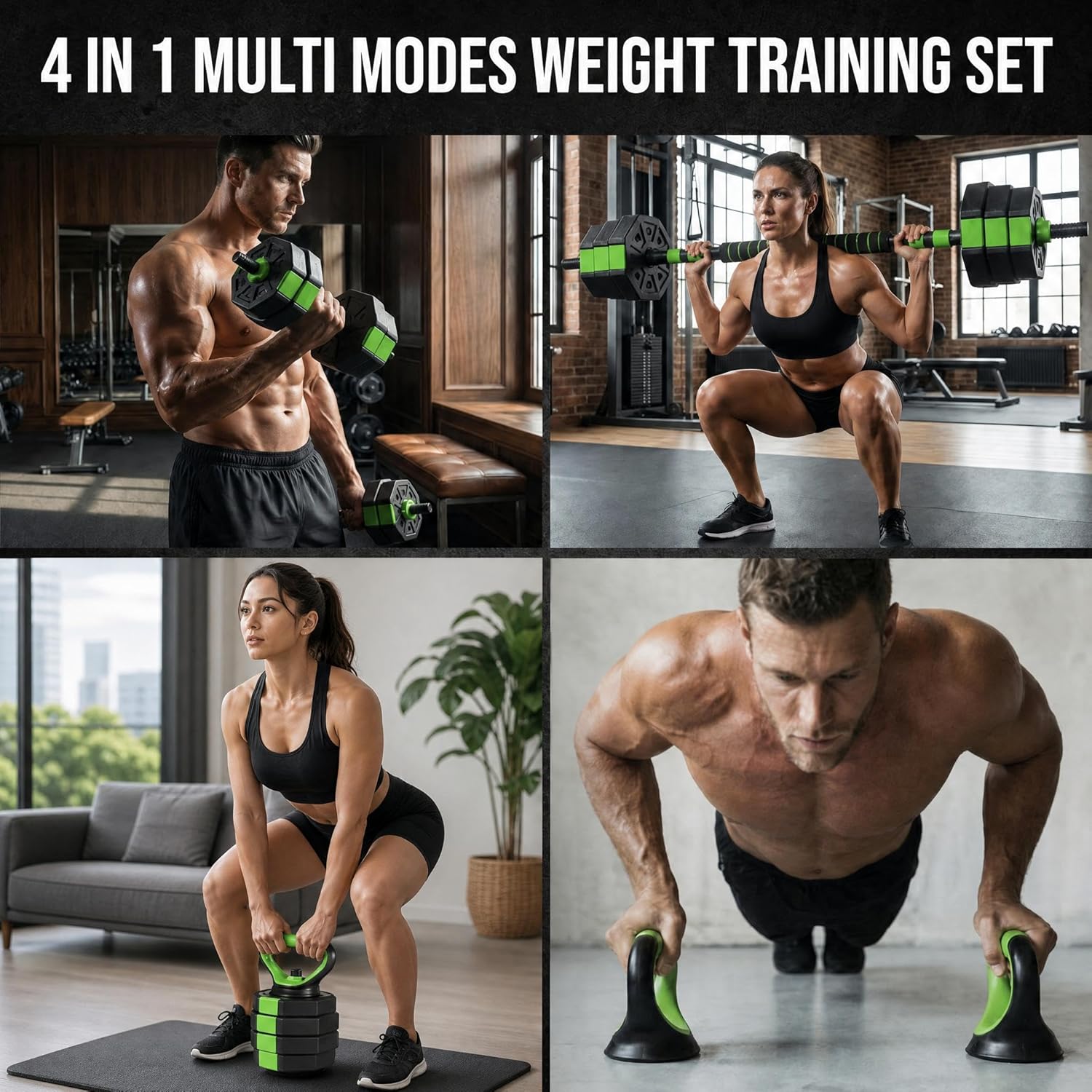 Adjustable Weight Set 66/88 Lbs, 4-in-1 Dumbbell Set and Barbell Weight Set for Home Gym, Converts to Kettlebell &