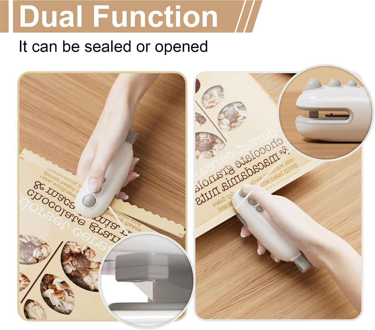 Bag Sealer Mini, 2 in 1 Heat Sealer with Cutter & Magnet