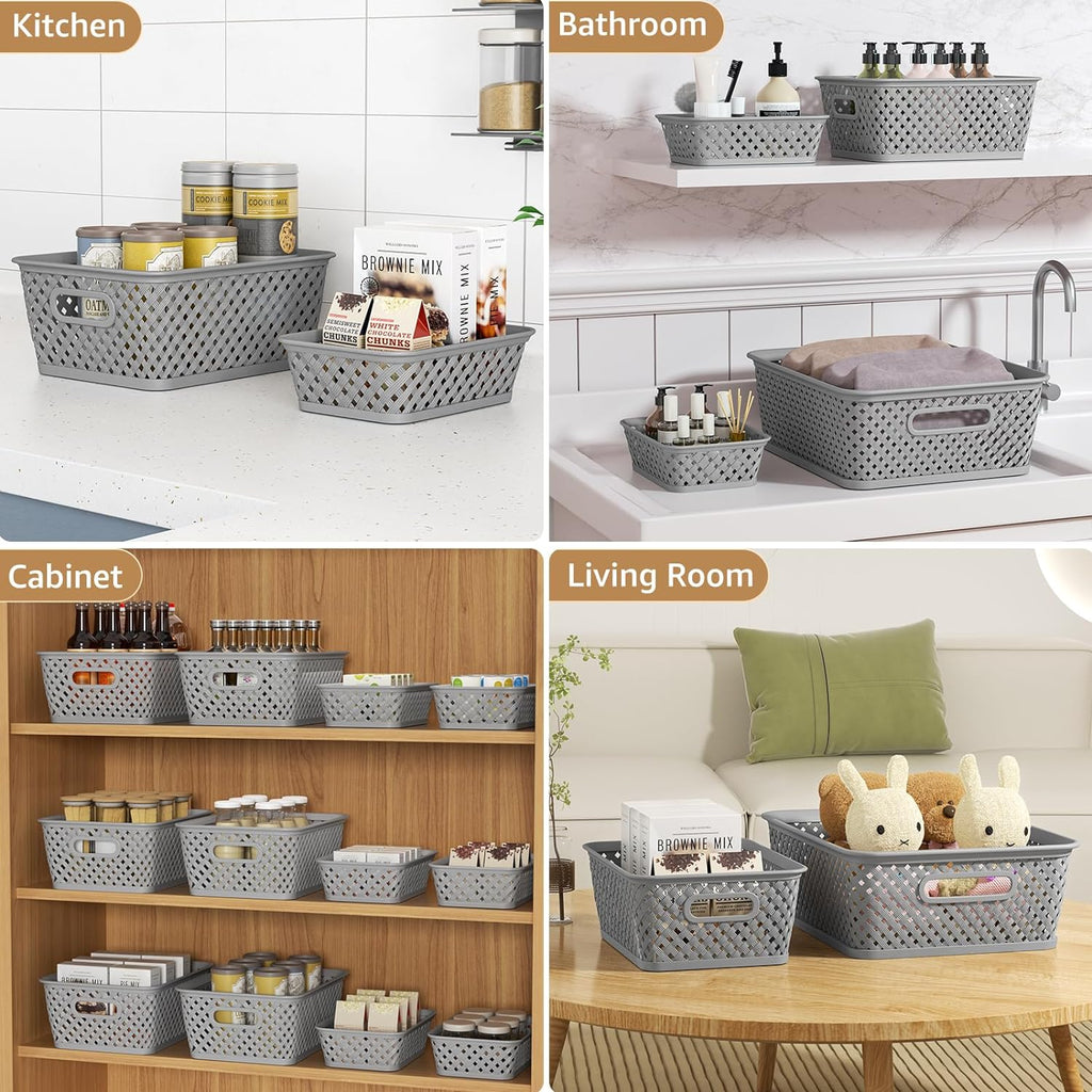 Organization and Storage 3 Packs, Plastic Bins Organizer Bins, Woven Baskets for Storage, Plastic Baskets with