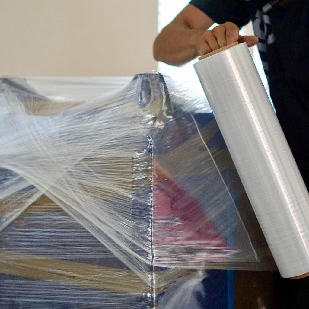 Stretch Wrap, 4 Pack, 12 Inch x 1500 Feet, 90 Gauge, Clear Plastic Cling, Blown Hand Stretch Film Rolls for Packaging