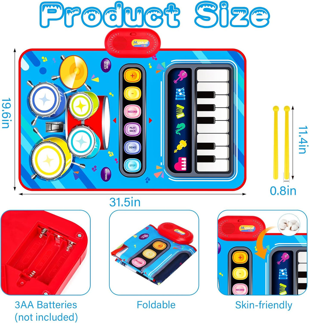 Baby Toys for 1 Year Old: Baby Musical Mat Toddler Toys Age 1-2 - 2 in 1 Piano Drum Babies Play Mat - Infant Music