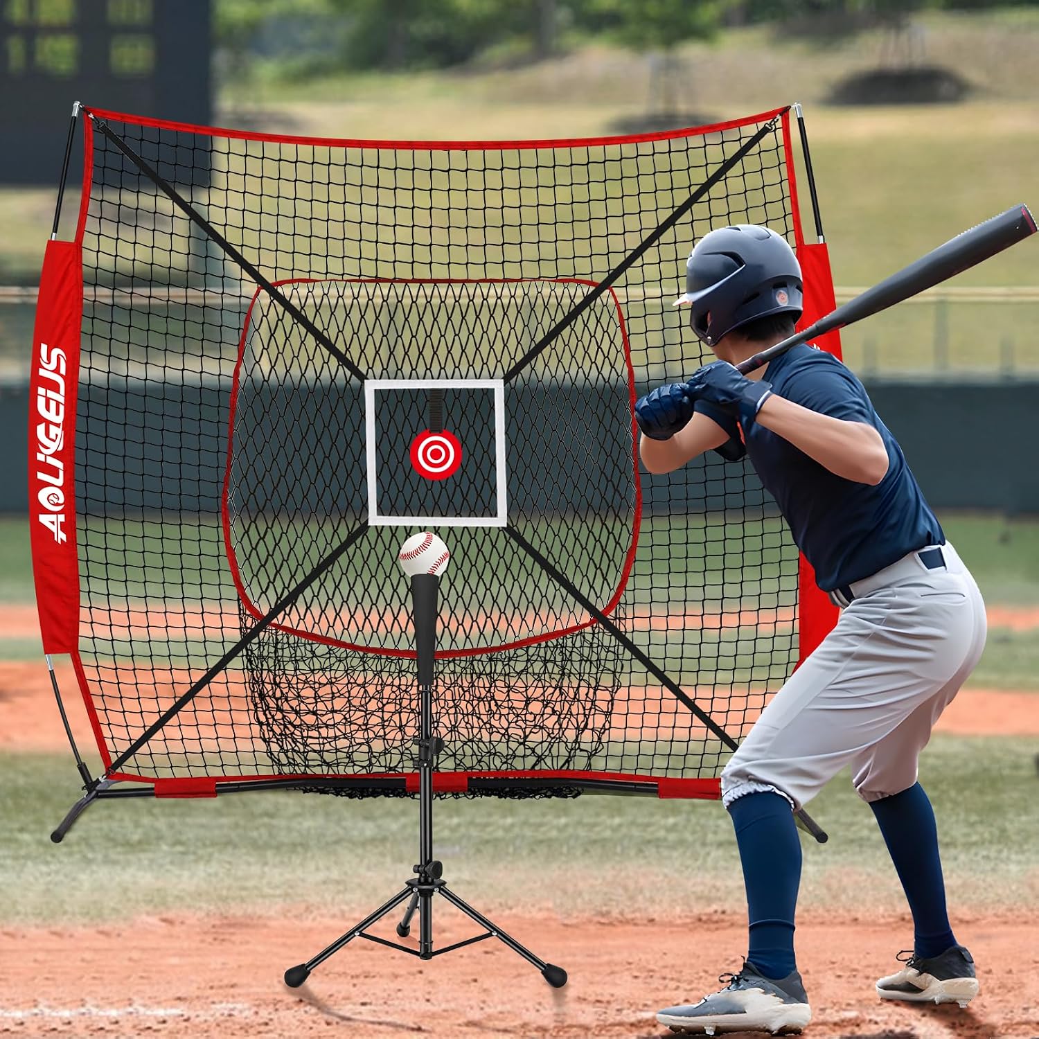 6'x6' Baseball Softball Pitching Net Practice Net,Batting Tee | Baseball Pitching Net with Batting Tee Strike Zone