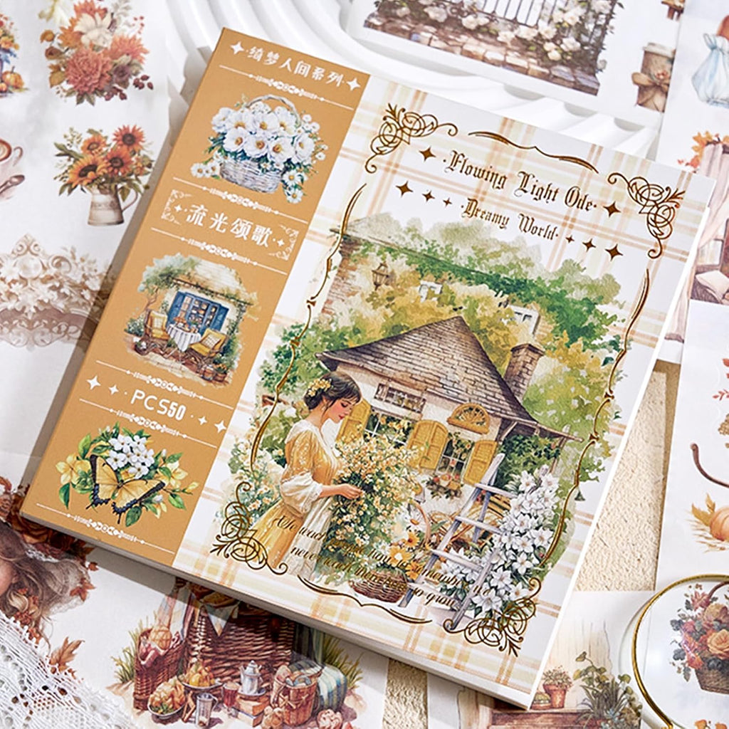 Fleeting Time Theme Sticker Scrapbooking Supplies for Junk Journal, 50 Sheets Washi Stickers - Vintage Journaling