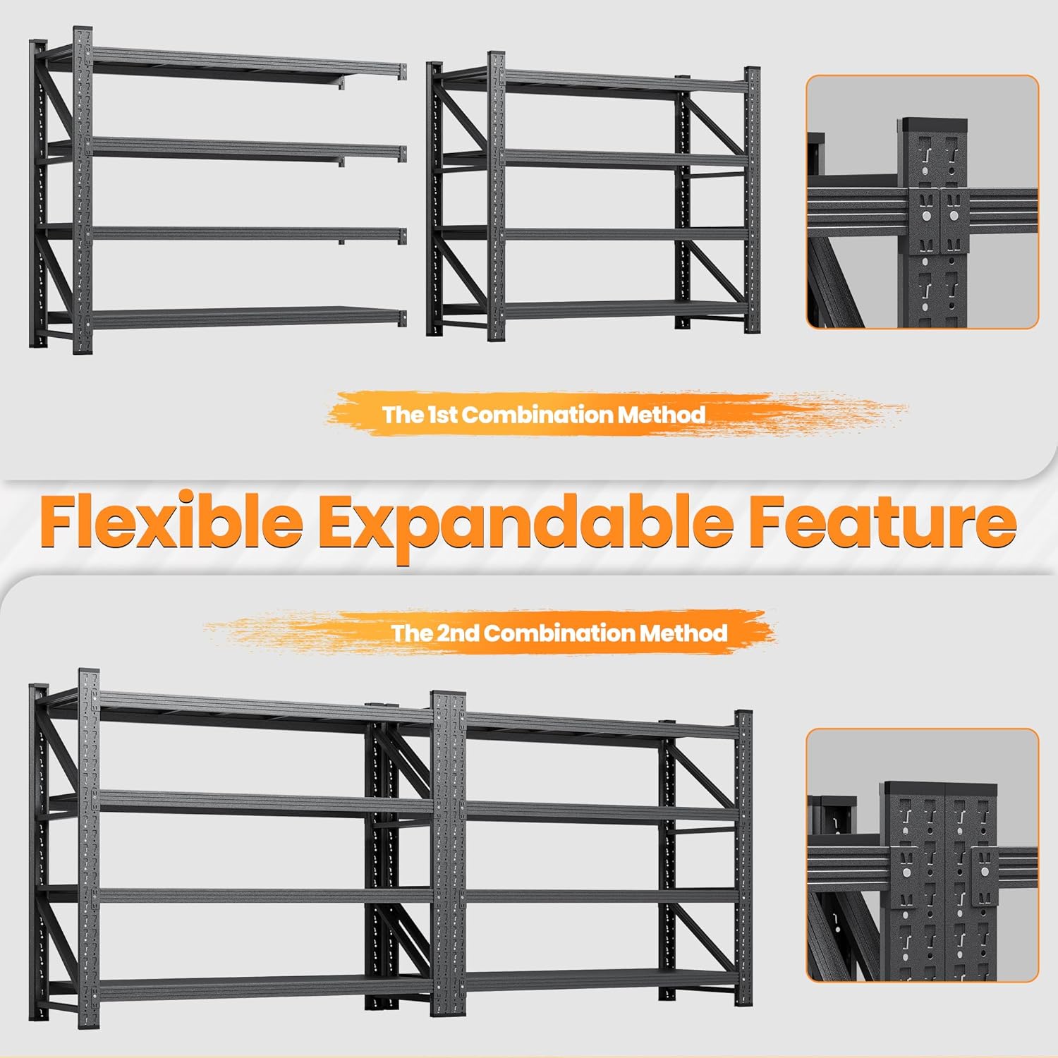71”W Garage Shelving Units, 5000LBS Storage Shelves Heavy Duty, 24" Deep Metal Shelving Rack, 4 Tier Large Tall