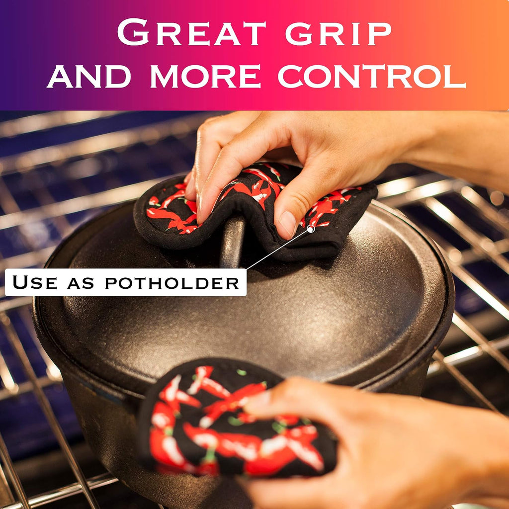 Cast Iron Skillet Pan Pot Holder Covers Mitts Black Non-Slip Washable Sleeves for BBQ Baking Kitchen Cotton