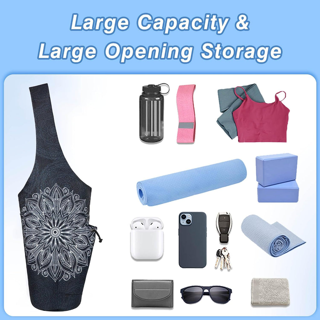 Yoga Mat Bag - Large Opening Long Tote Yoga Mat Carrier Holder Bag with Waterproof Wet Zipper Pocket and Drawstring