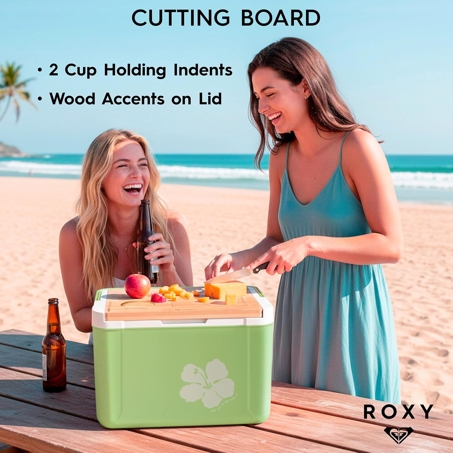 15 Quart Cooler with Sliding Wooden Lid and Cutting Board, Portable Insulated Hard Cooler for Beach, Picnic, Travel