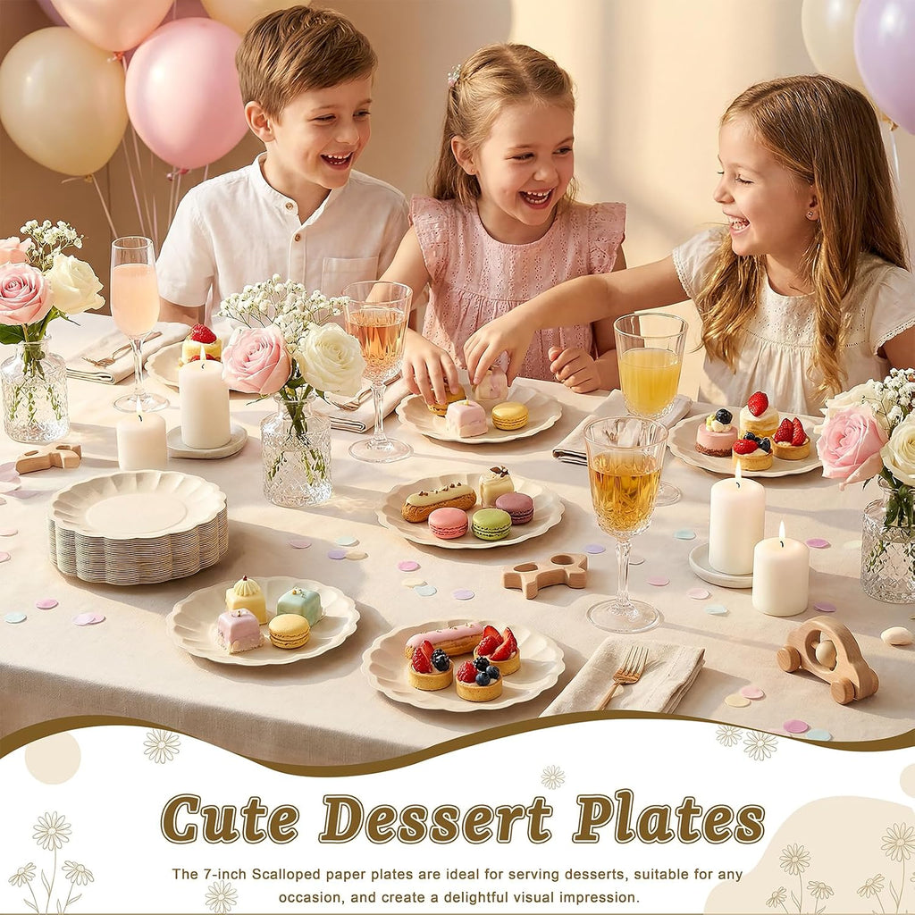 100 Pcs Paper Plates Compostable plates 7 Inch Paper Plates Natural