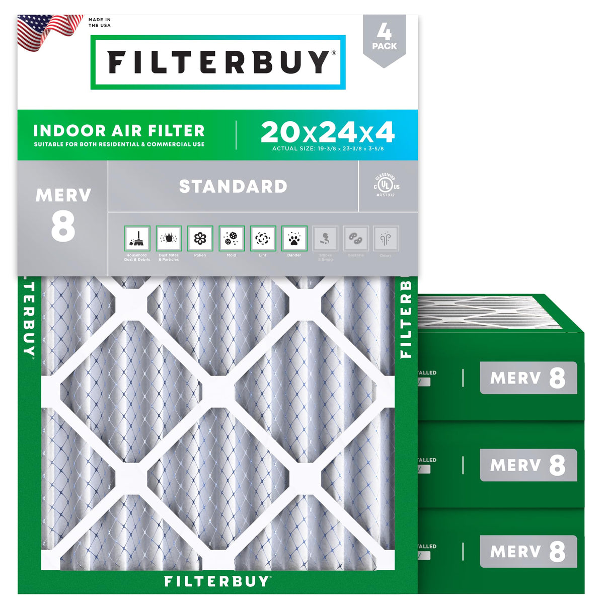 20x24x4 Air Filter MERV 8 Dust & Allergy Defense (4-Pack)