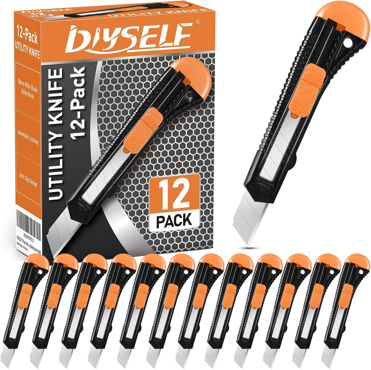 12 Pack Box Cutter Retractable, 18mm Snap-Off Utility Knife