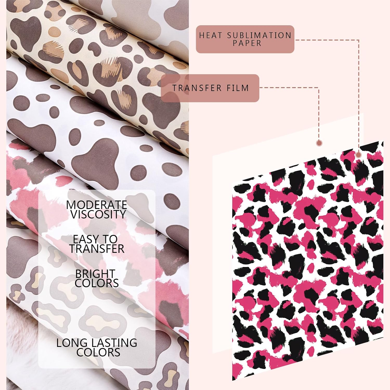 Pink Cow Print Sublimation ink Transfer Sheets,10 Pcs 12x10in | Cowhide patterned sublimation