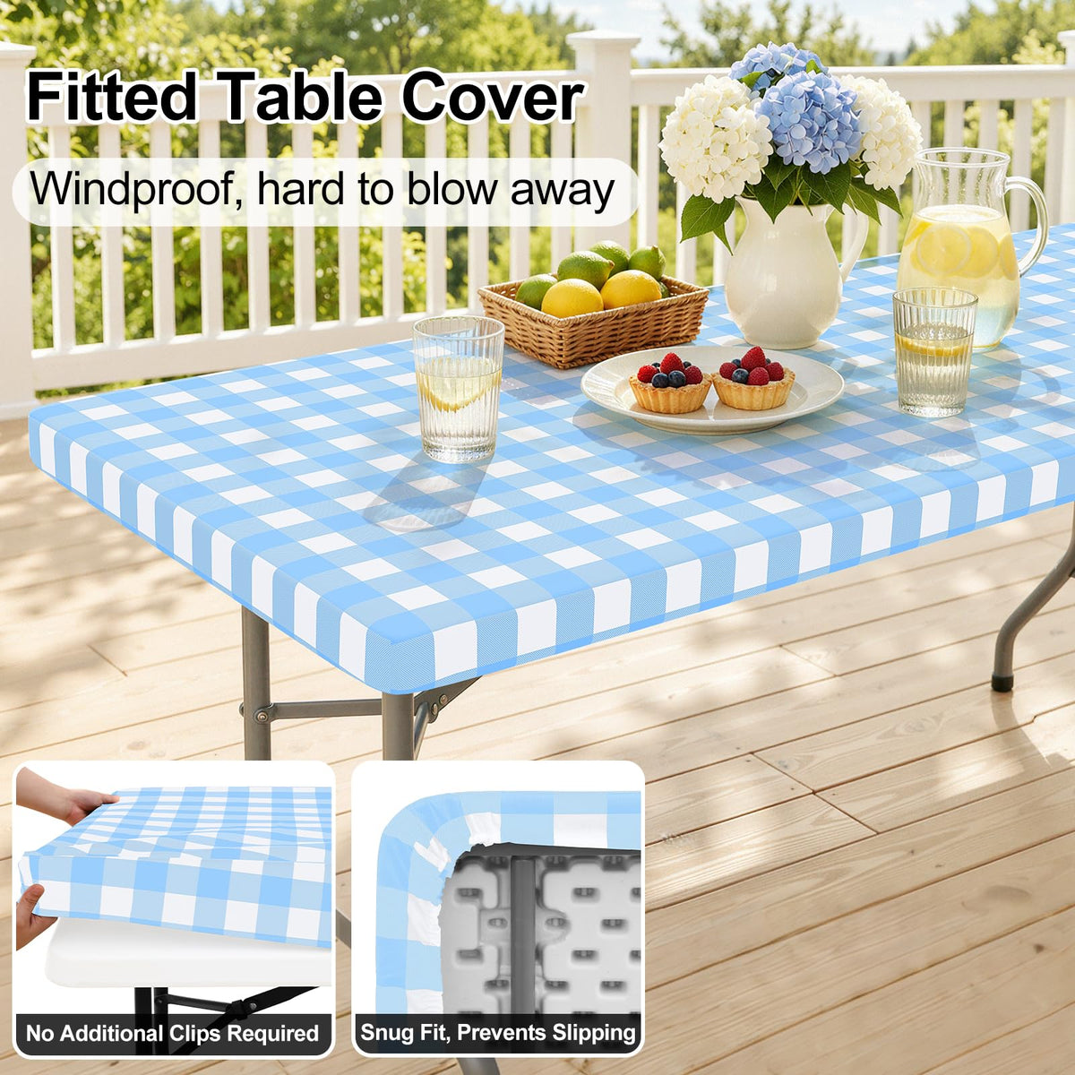 5 Foot Picnic Table Cloth, Flannel Backed Fitted Vinyl tablecloths