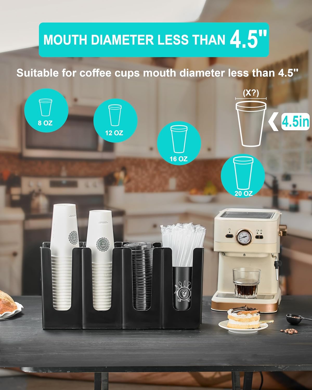 Cup Holder Lid Dispenser with Straw Organizer,Disposable Coffee Cup Dispenser,Cup Storage Organizer for Breakroom