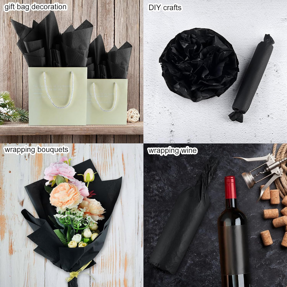 100 Sheets Black Wrapping Tissue Paper Gift Bag Decorative