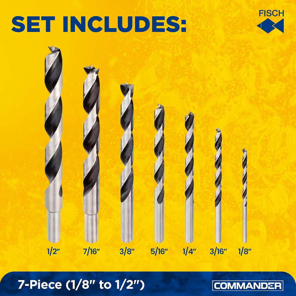 Premium Brad Point Drill Bit Set High-Accuracy Woodworking 1/8"- 1/2" 7 Pcs | Premium Brad Point Drill Bit