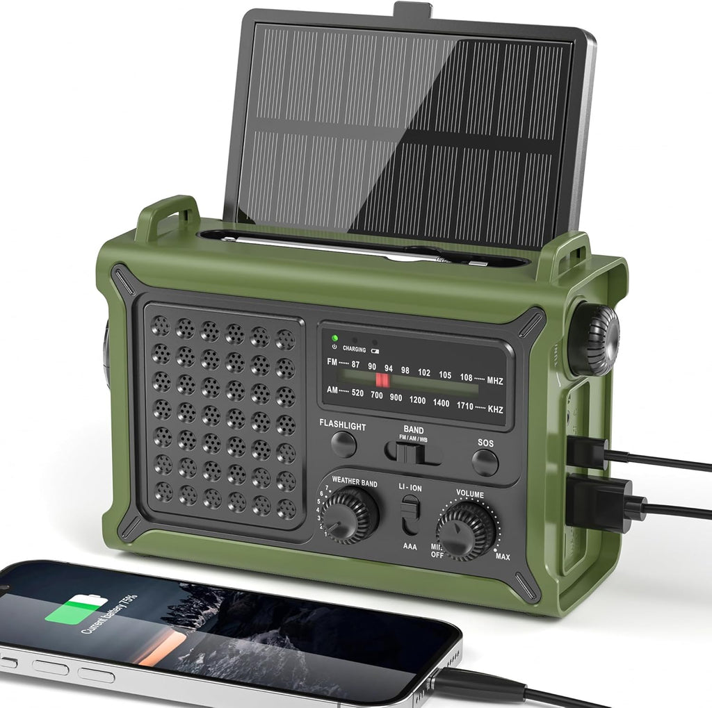 Solar Radio Emergency Hand Crank 12000mAh with Clear Signal | AM FM NOAA Weather Radio Battery Operated with 2-Mode