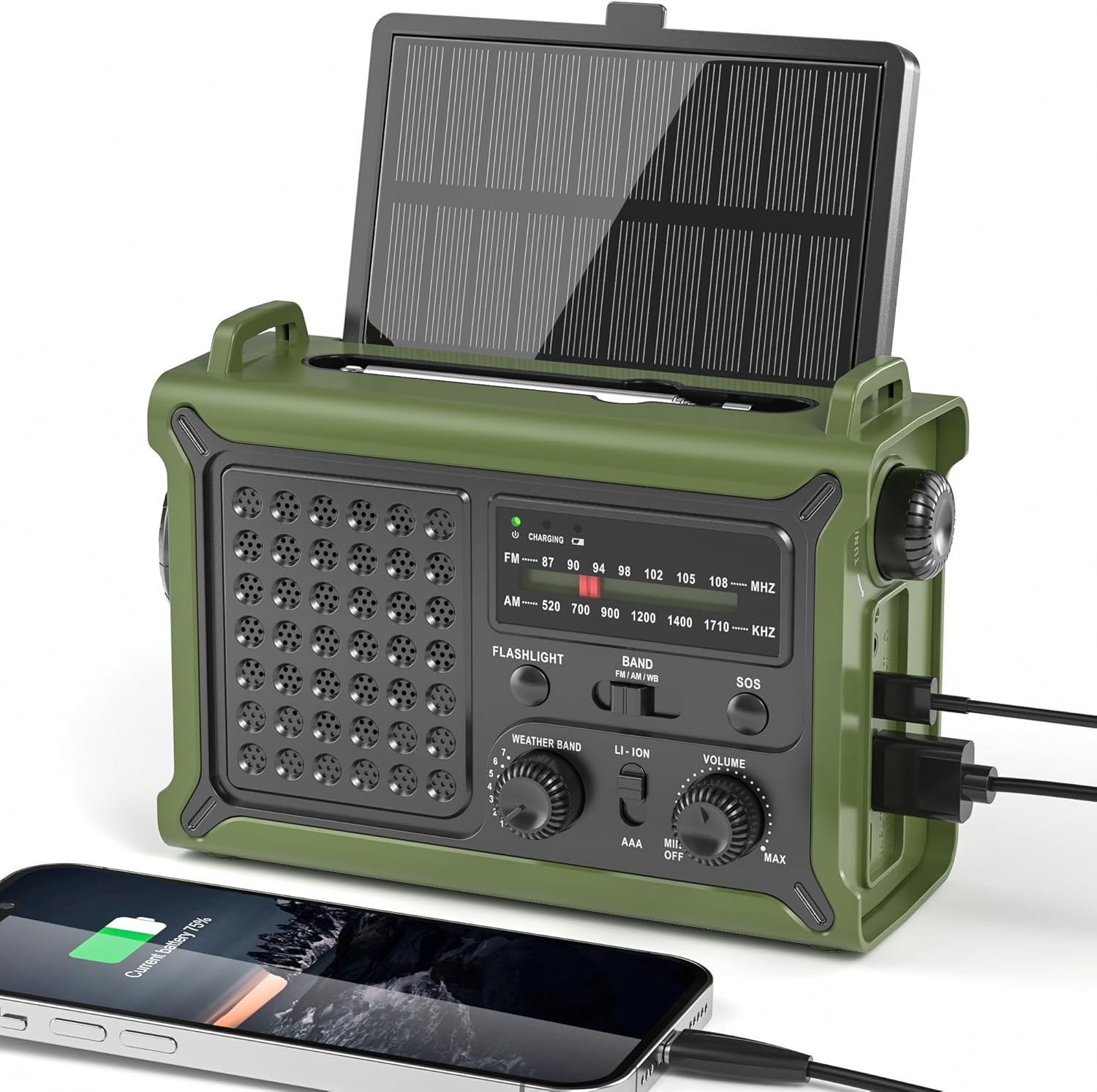 Solar Radio Emergency Hand Crank 12000mAh with Clear Signal | AM FM NOAA Weather Radio Battery Operated with 2-Mode