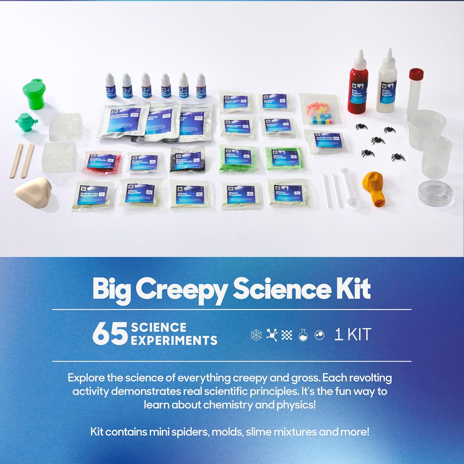 Big Creepy Science Lab – 65 Experiments STEM Kit for Kids| Slime, Reactions, Crystals & Gross Science| Educational