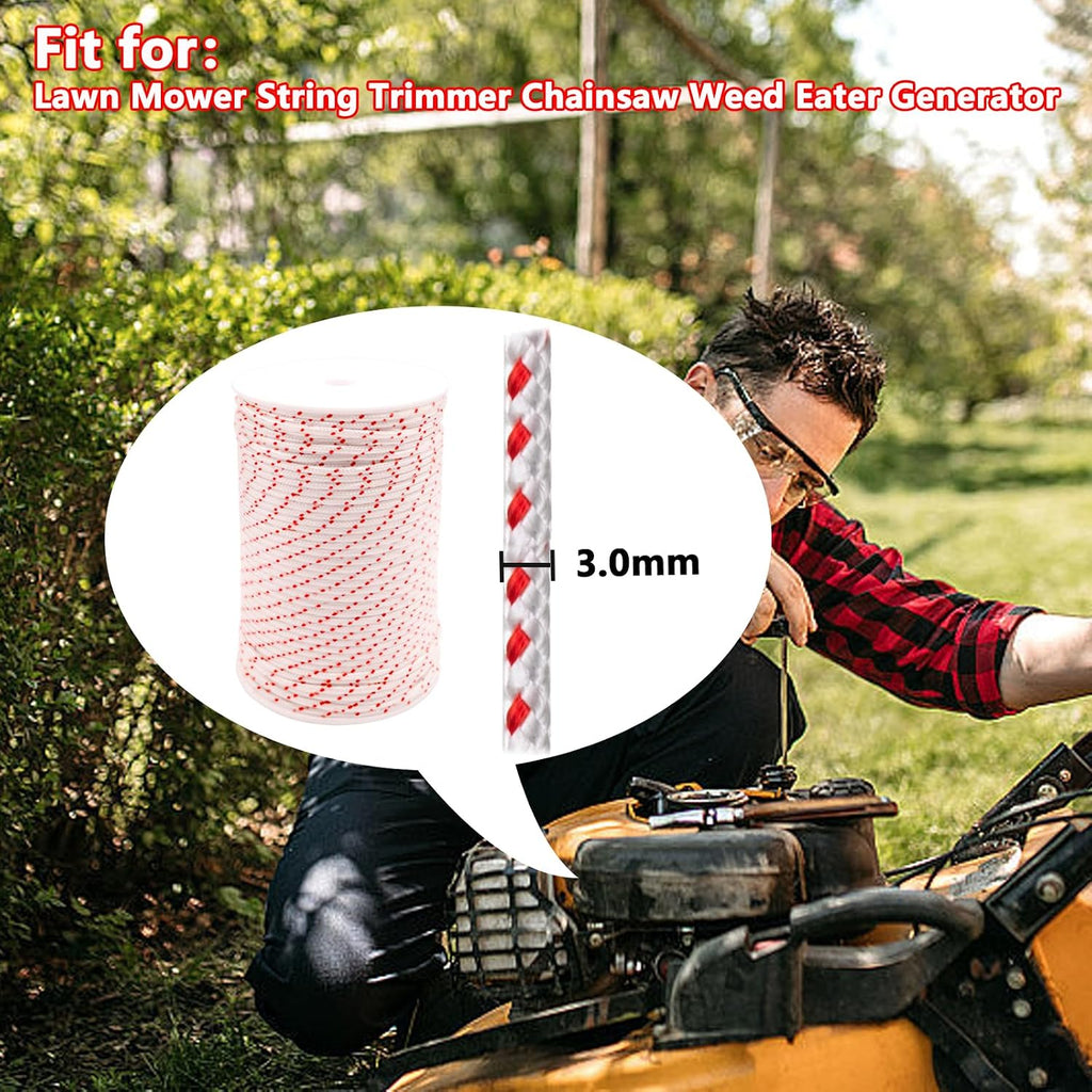 Klfte 3.0mm 100-Meter Recoil Starter Rope Pull Cord with 5 Pack Handle for Craftsman Chainsaw Lawn Mower Trimmer