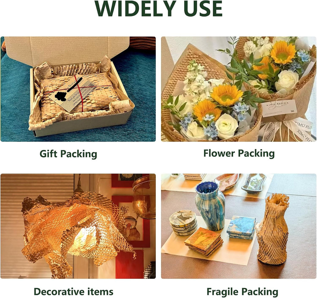 18" x 200ft Large Honeycomb Packing Paper Roll, Eco Friendly Bubble Cushioning Wrap Paper with 30 Fragile Stickers