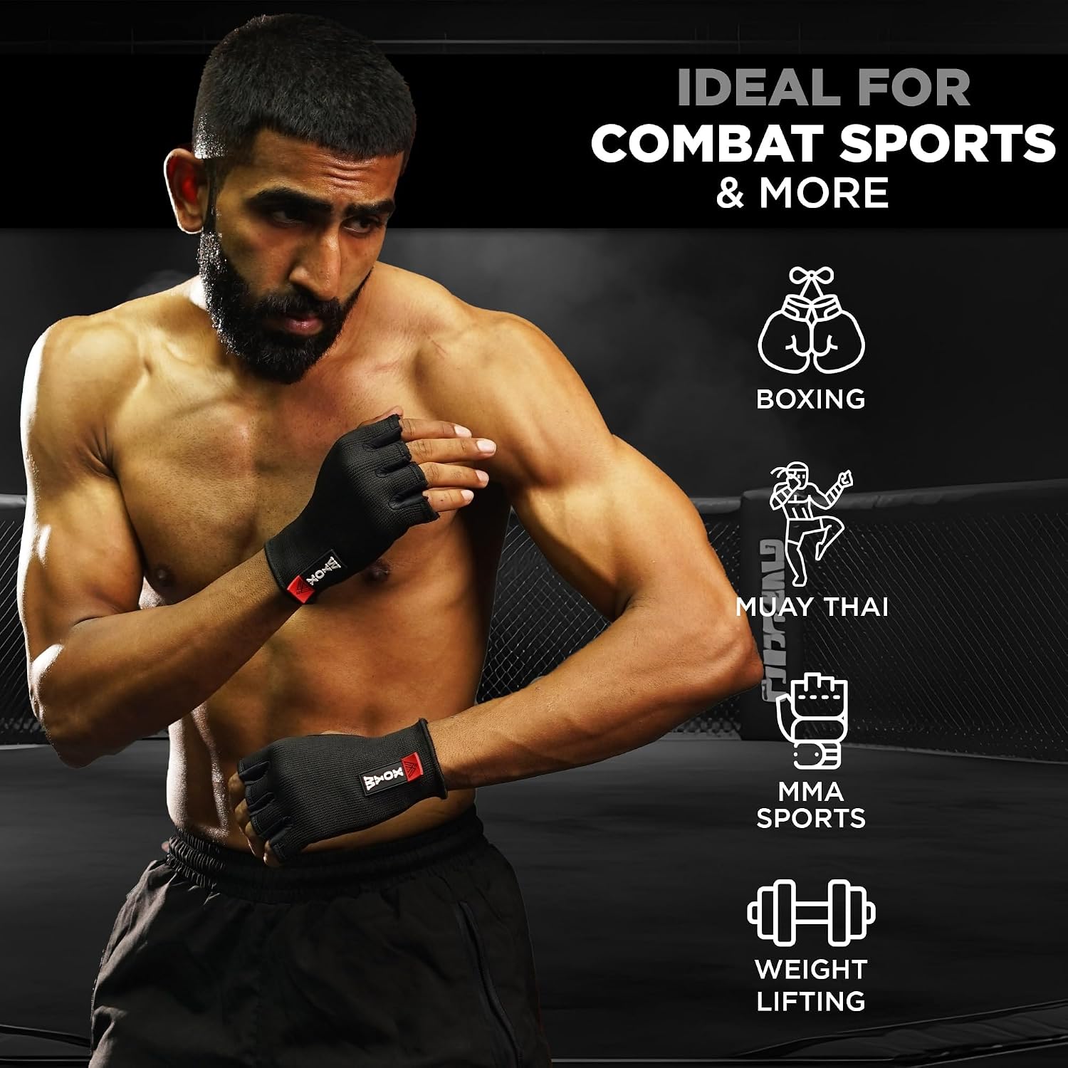 Inner Glove Hand Wraps for Boxing & Kickboxing — Elasticated Wrist Support, Knuckle Protection for Muay Thai, MMA