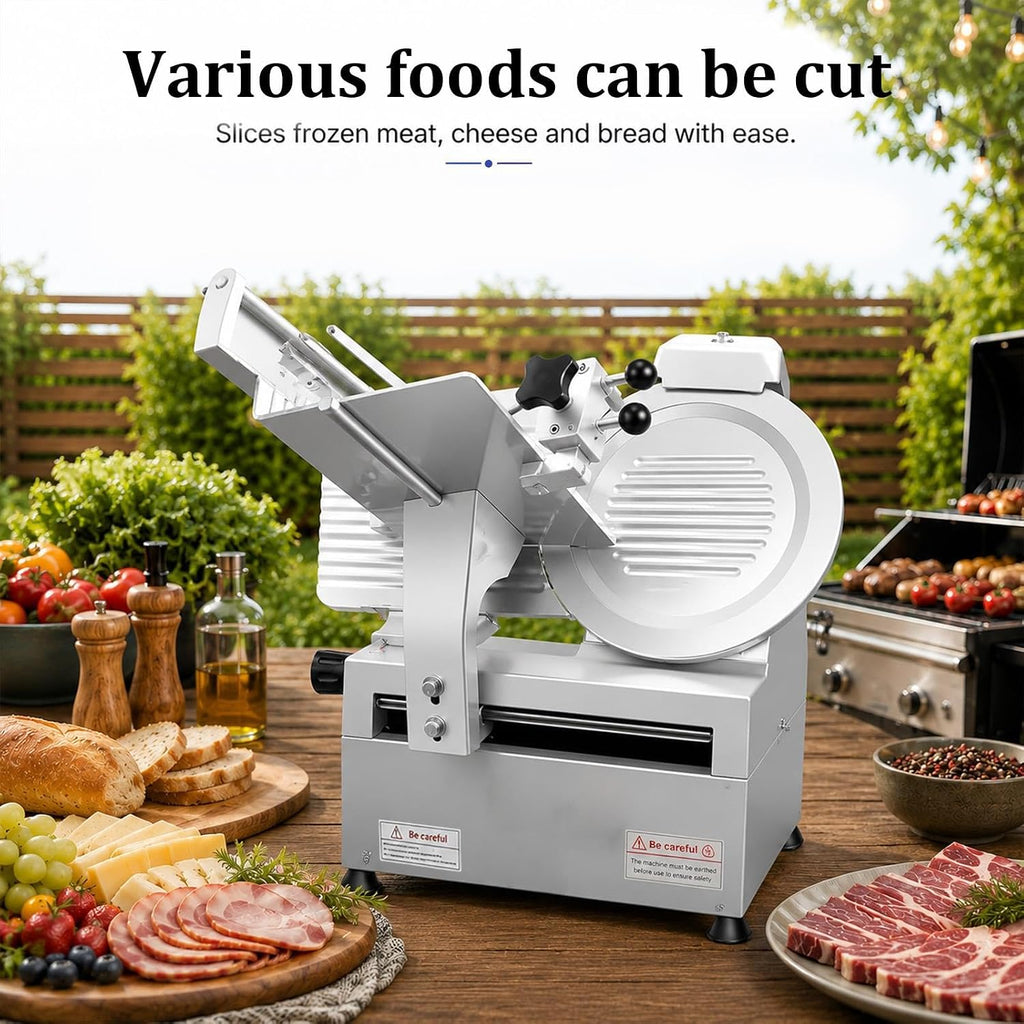 Meat Slicer 550W Automatic, Electric Food Slicer Machine with 10 in Carbon Steel Blade, 0-6mm Thickness Adjustable