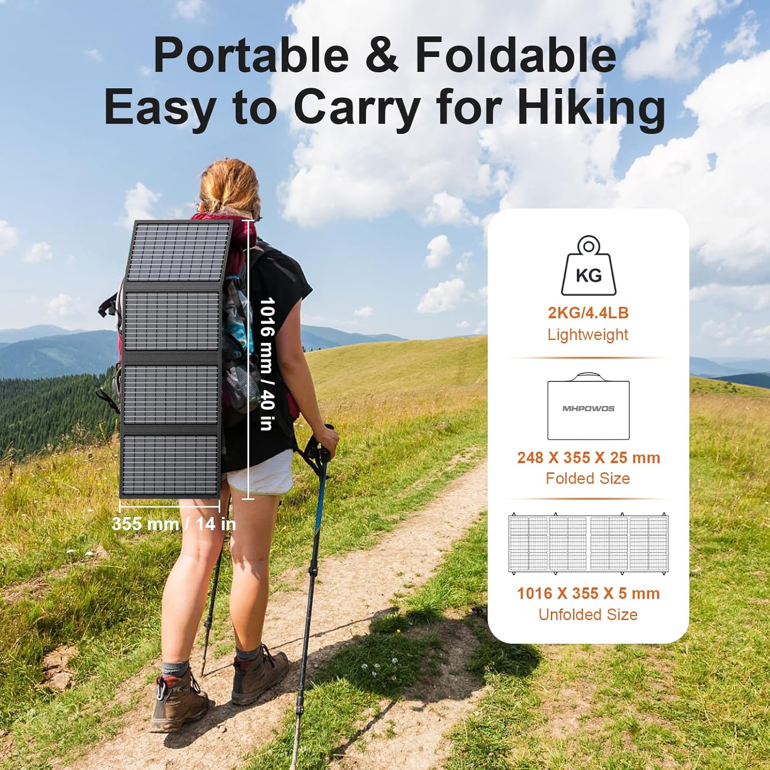60W Portable Solar Panels Charger with USB-C, USB-A and DC Outputs | Foldable IP67 Waterproof Solar Phone Panel for