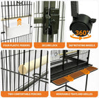 Spacious Flight Bird Cage with Rolling Stand & Storage Shelf - Durable Wrought Iron Parrot Home - Easy Clean, Ideal