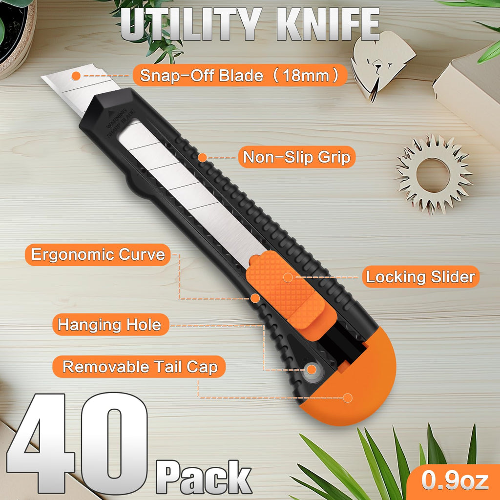 40 Pack Box Cutter Retractable, 18mm Utility Knife, Razor Knife