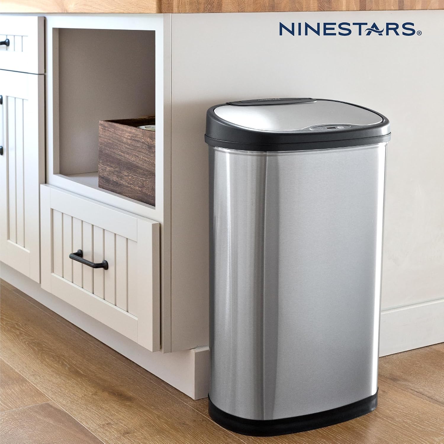 13 Gallon Oval Automatic Trash Can, 50L Touchless Motion Sensor Garbage Can with Odor-Sealing Lid & One-Touch Manual