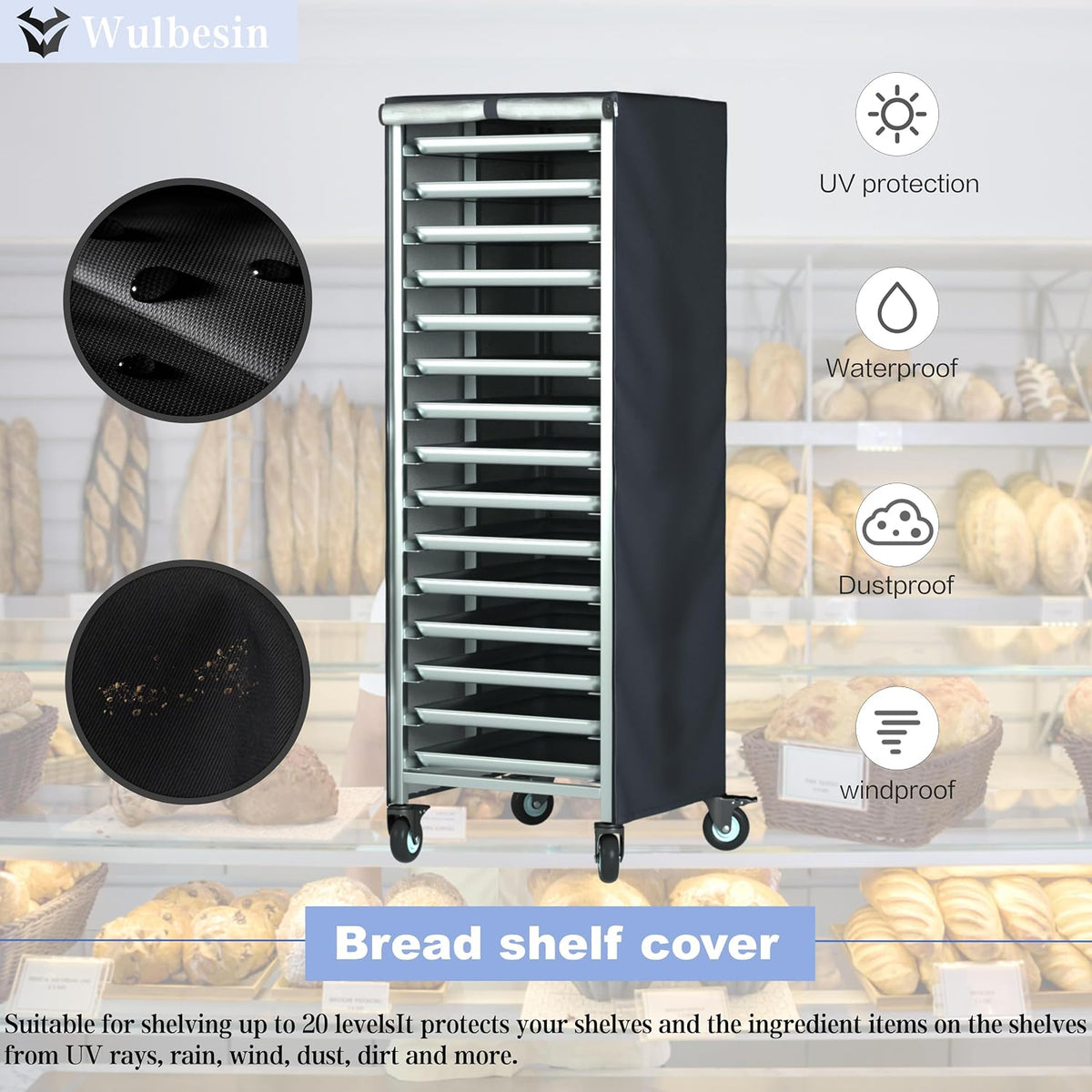 Commercial Bread Pan Rack Cover 28"x23"x64" - Black