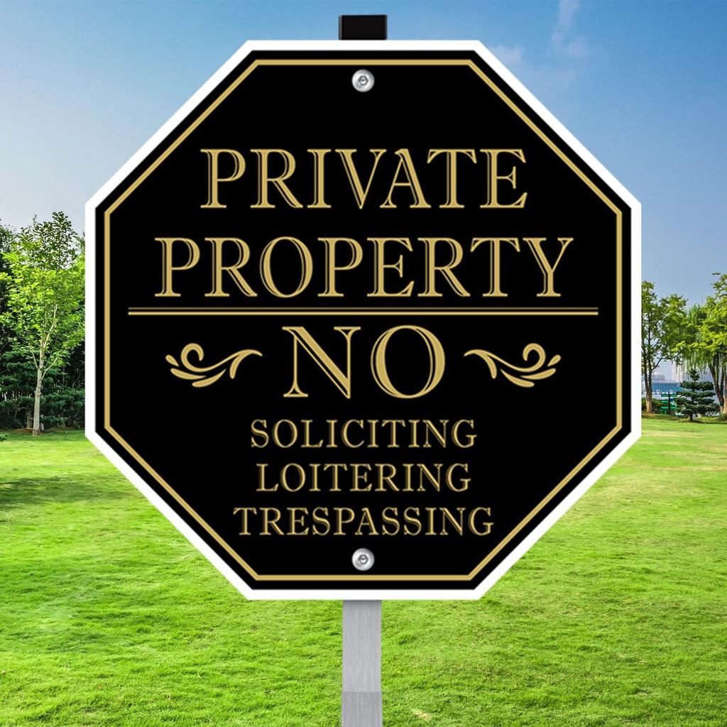 No Trespassing Signs Private Property, No Soliciting Sign for House, 10 x 10 Inches No Loitering Aluminum Metal Signs