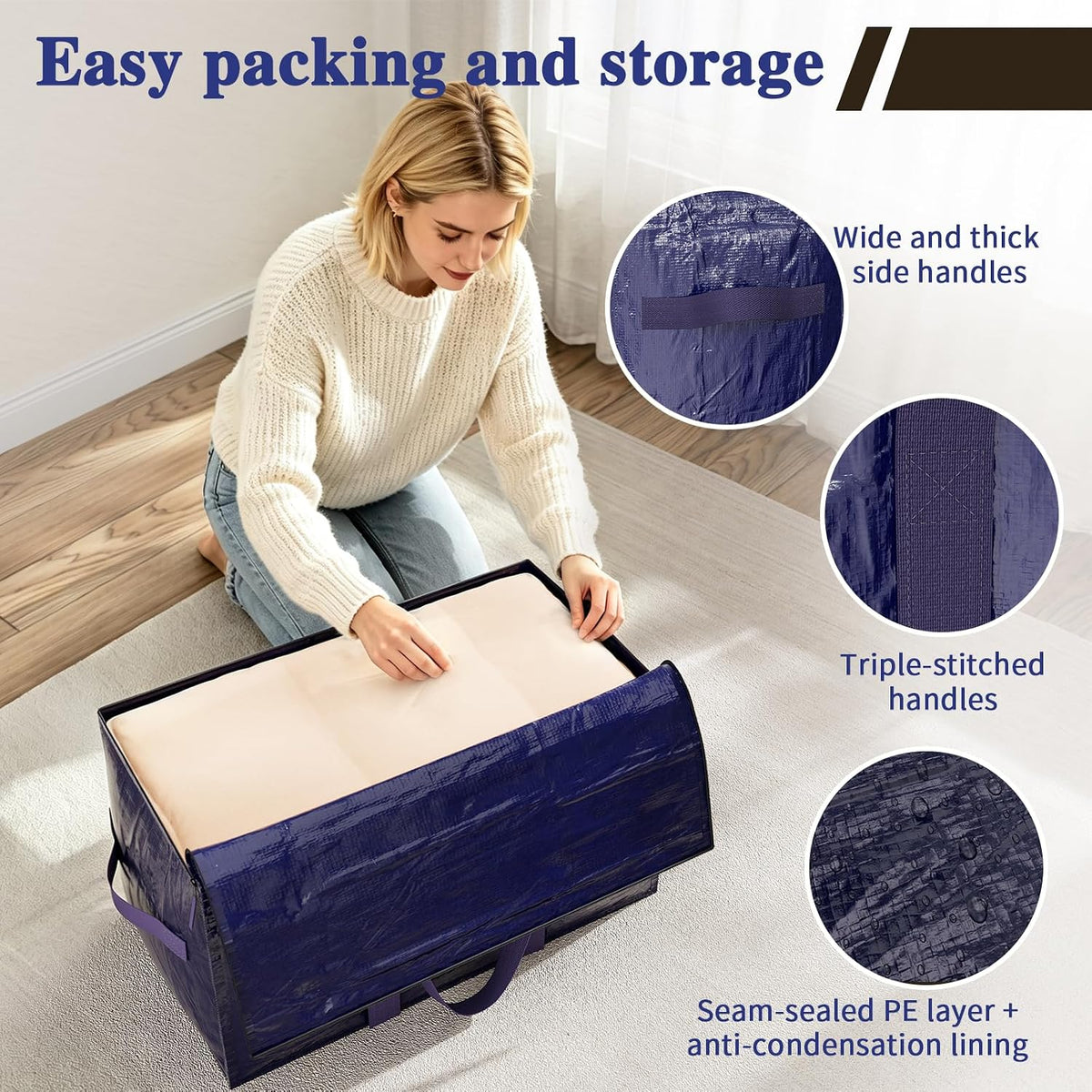 Heavy Duty Moving Bags, Storage Totes, 8 Pack, Blue