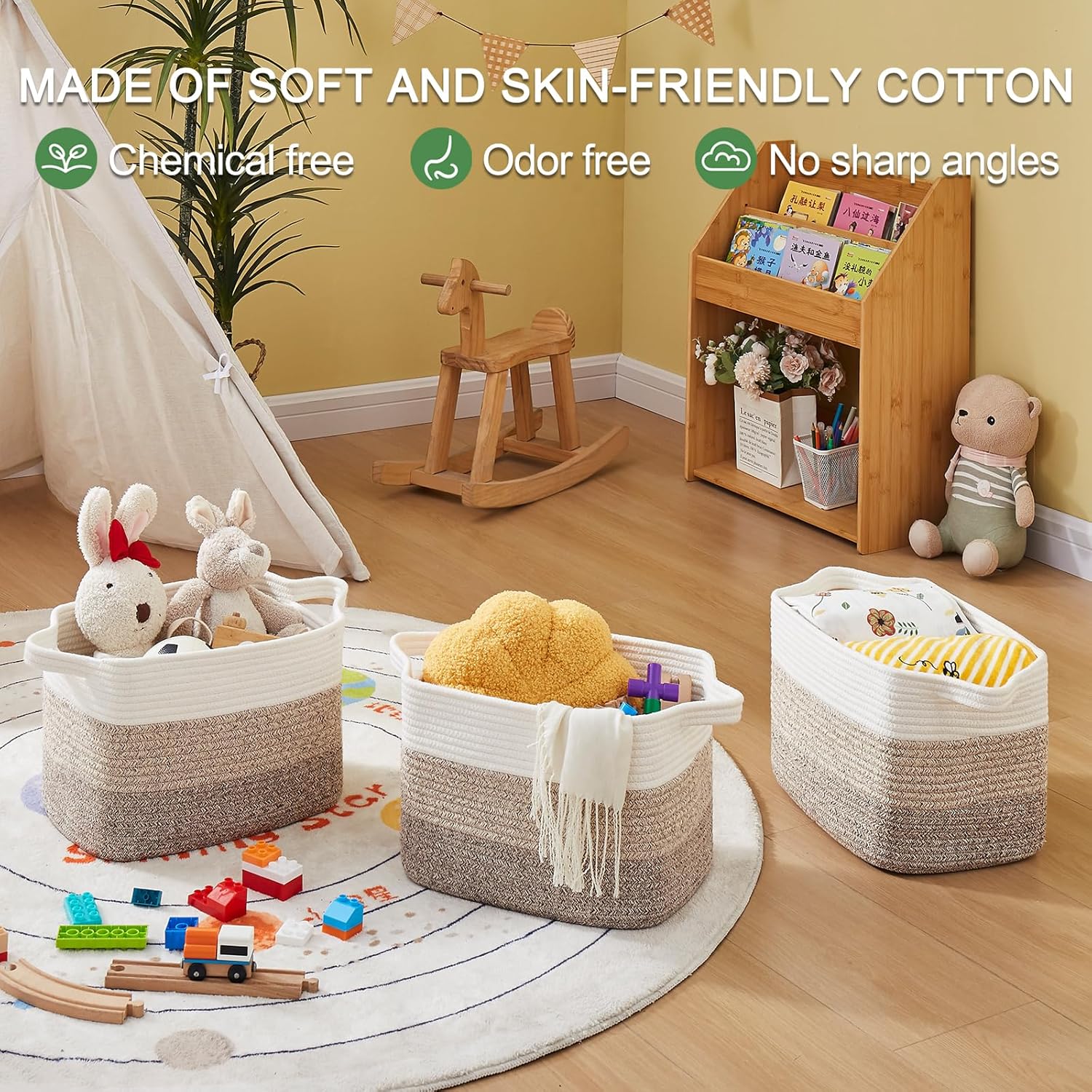 Storage Baskets for Organizing, Woven Baskets for Shelves, Rectangle Decorative Organizer for Storage Clothes, Toy