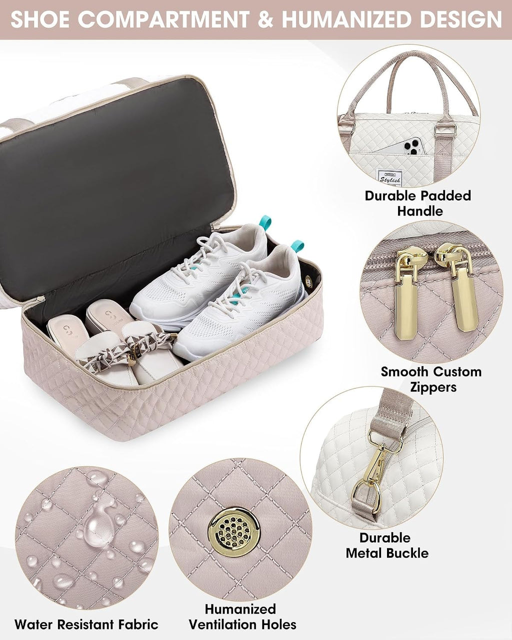Travel Duffle Bag Weekender for Women: Travel Duffel Bag Carry-On Overnight Bag with Shoe Compartment & Wet Pocket