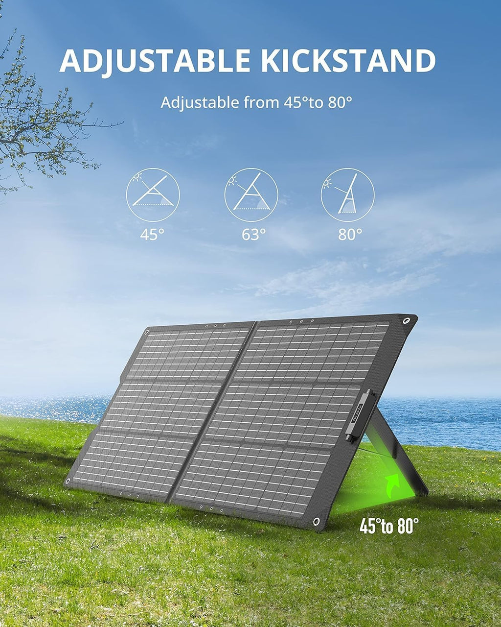 100W Portable Solar Panel, Foldable Solar Panels with Adjustable Kickstands, Universal Connector, IP67 Waterproof for