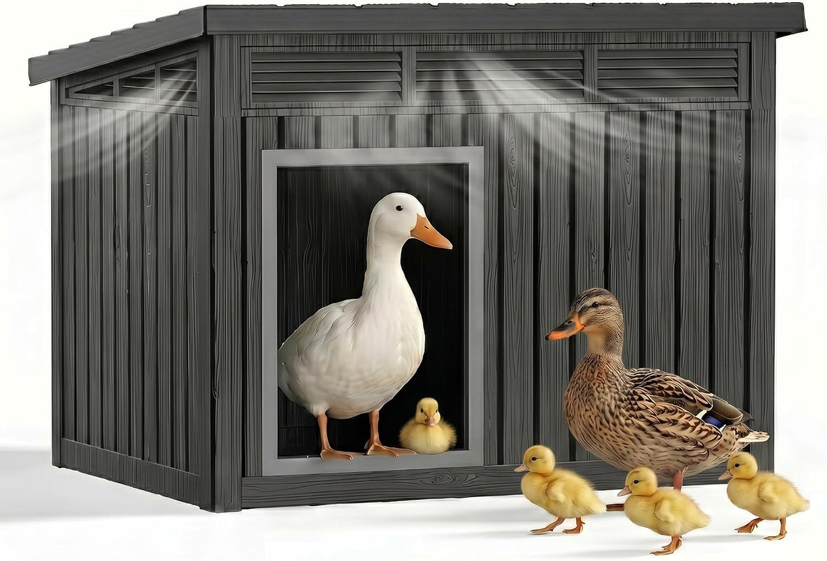 Duck Coop with Hydraulic Air Rod, Resin Duck House, Black