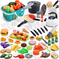 74-Pcs Kids Play Kitchen Accessories, Toddler Pretend Cooking Set, Toy Cookwares Set with Toy Pots and Pans, Cutting