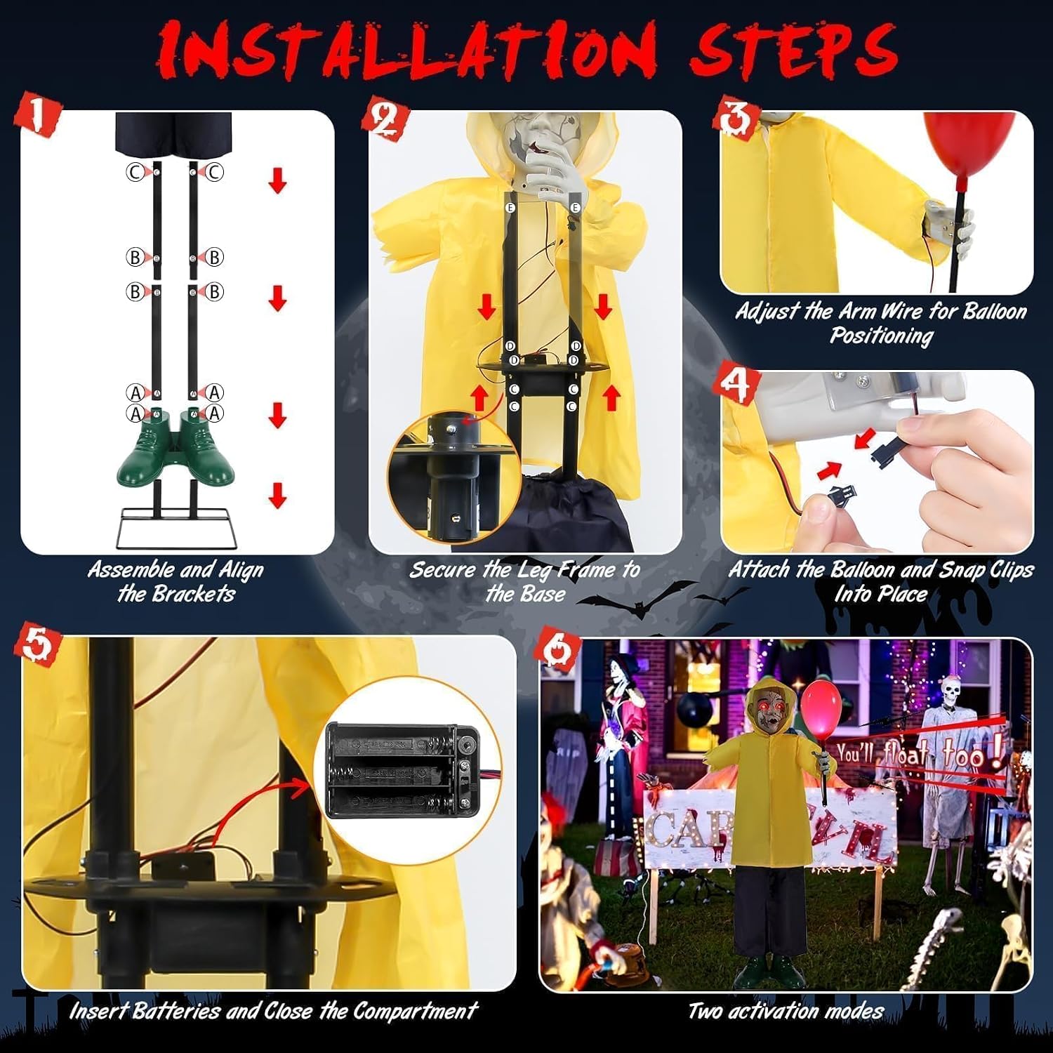 Halloween Decorations Outdoor 4FT Life Size Scary Boy Animatronics Prop | Glowing Red Balloon Sound & Motion
