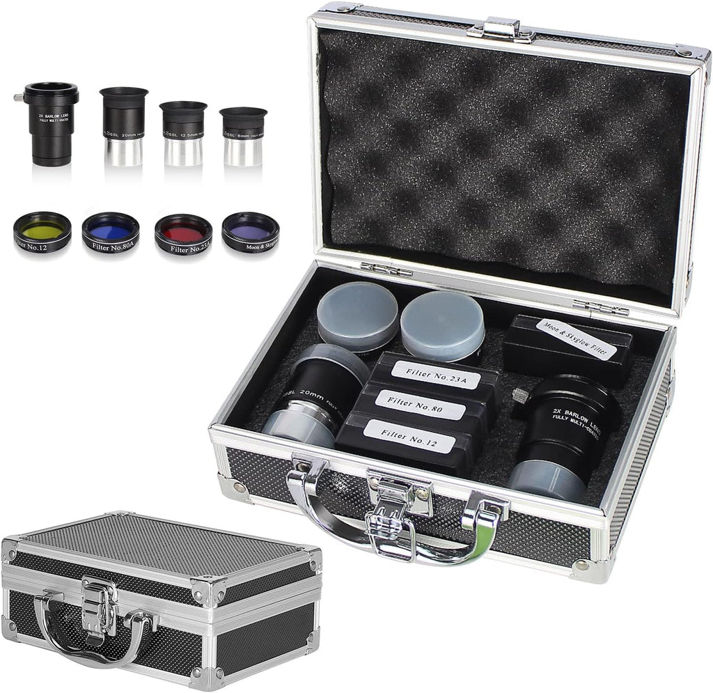 Astronomical Telescope Accessory Kit - with 3pcs Plossl Eyepieces Set, 4pcs Filter Set, a 2X Barlow Lens