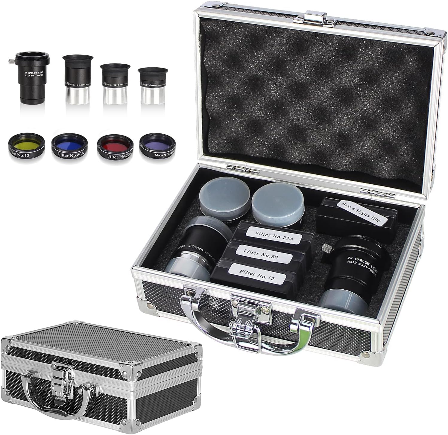 Astronomical Telescope Accessory Kit - with 3pcs Plossl Eyepieces Set, 4pcs Filter Set, a 2X Barlow Lens