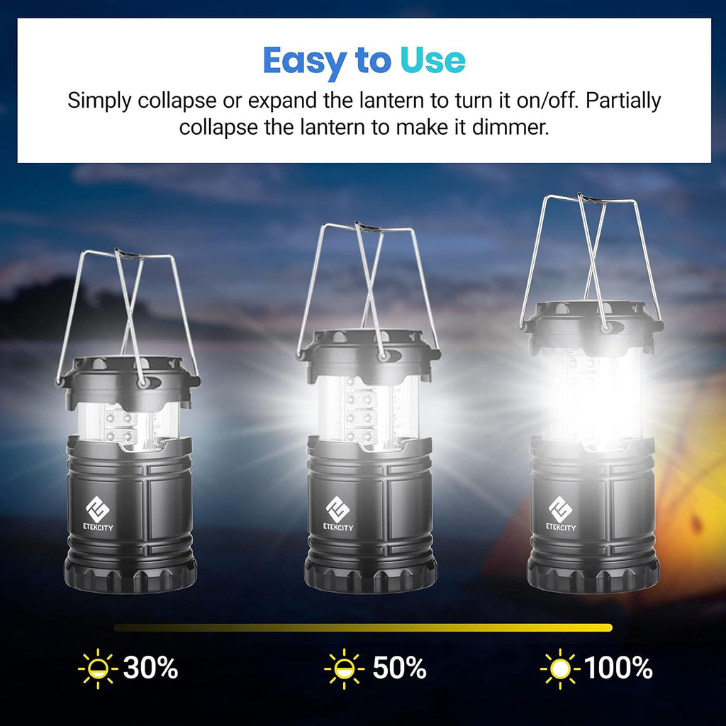 LED Camping Lanterns, Battery Operated, 2 Pack | Power Outages, Hurricane Preparedness, Camping, Emergency Kit, Water