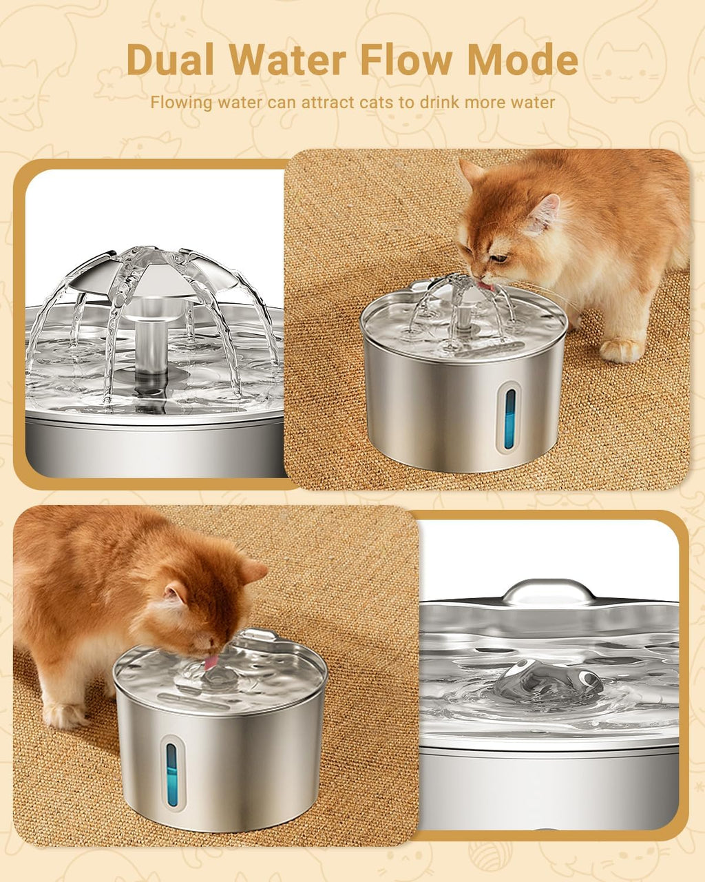 Cat Water Fountain Stainless Steel - 74oz/2.2L Automatic Large Pet Watering Bowl Dispenser for Indoor Dogs - Drinking