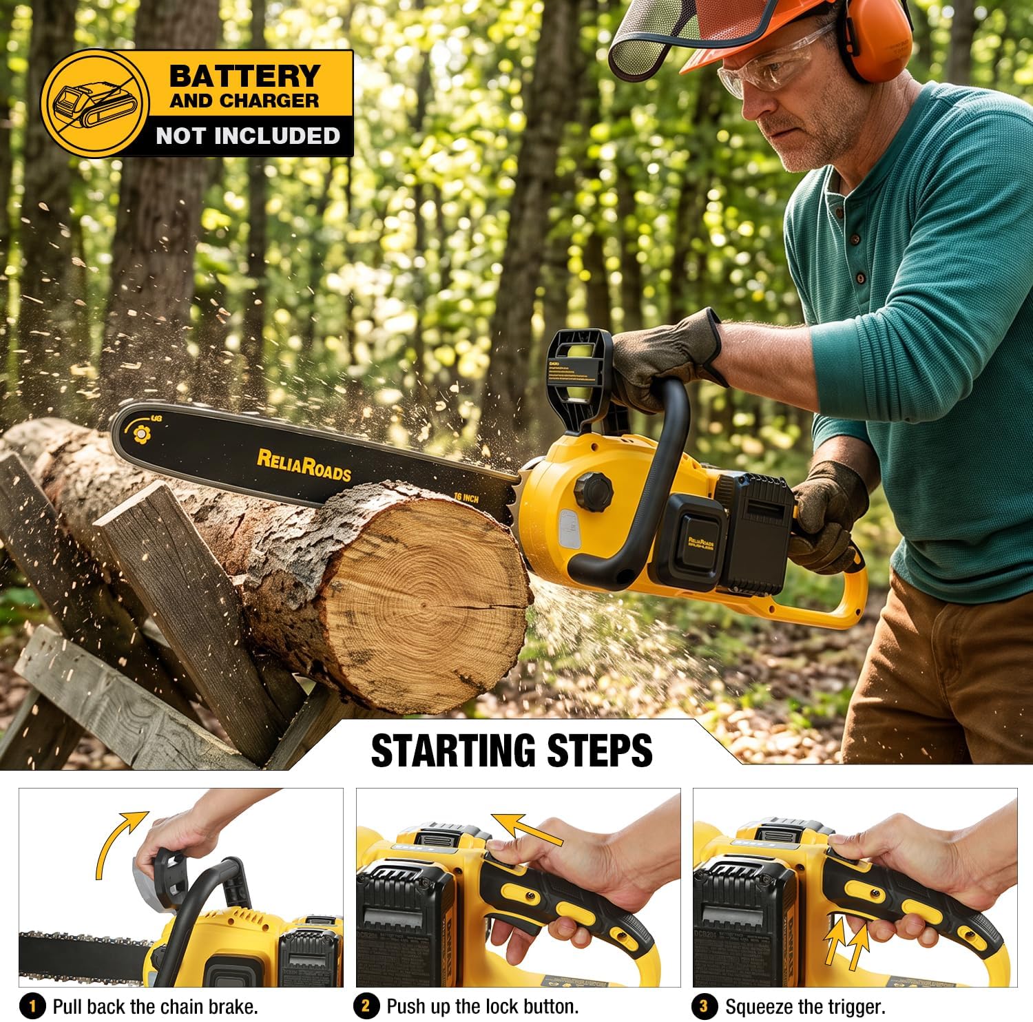 16-Inch Brushless Chainsaw, 40V (2 x 20V MAX) Cordless Battery Powered Chain Saw Kit (Includes 2 Chains) Compatible