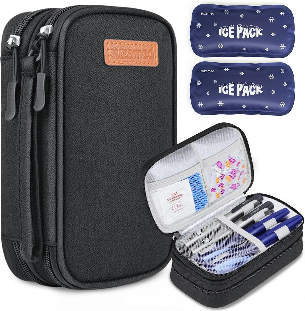 Double Layer Insulin Cooler Travel Case, Expandable Space, Black